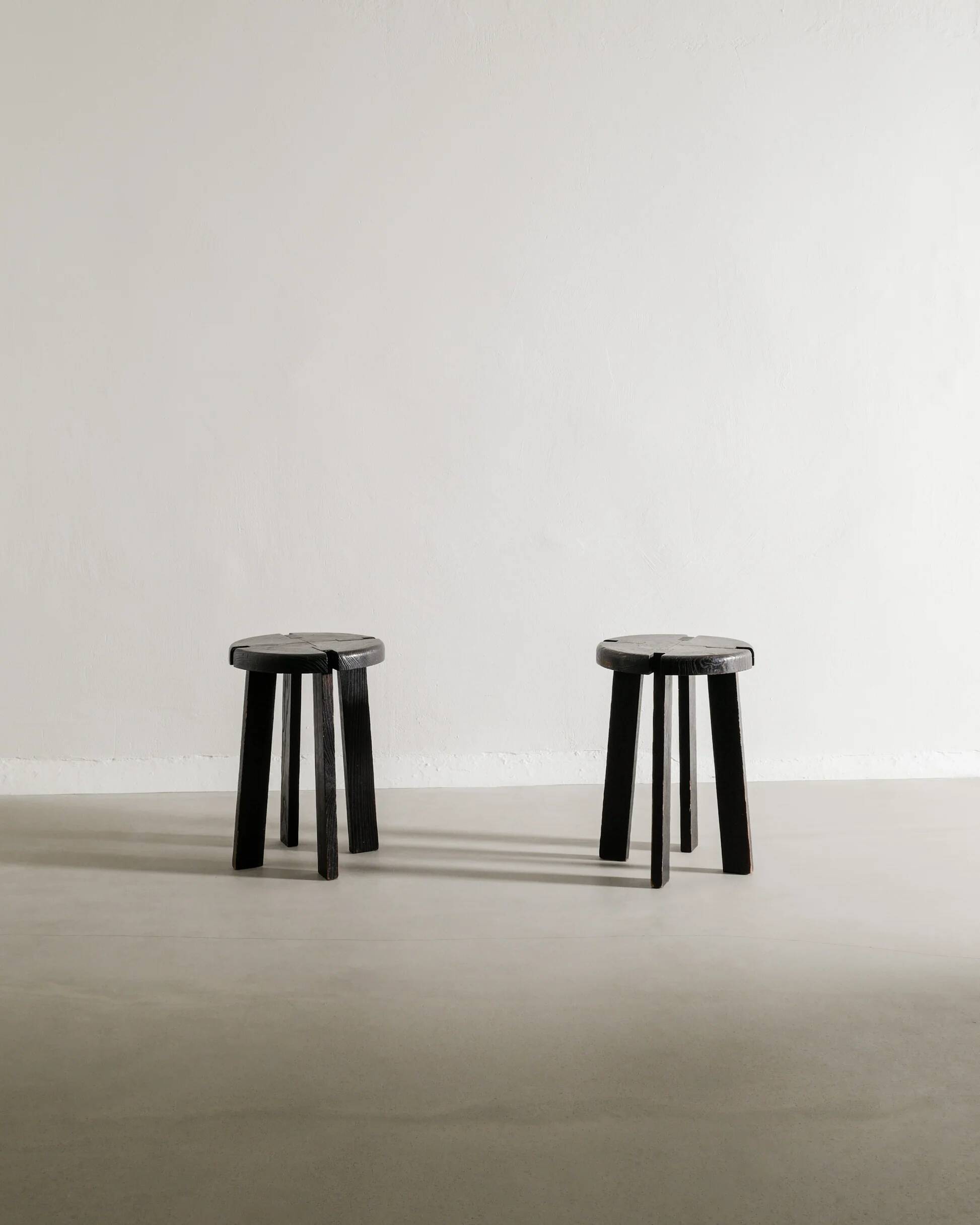 French Mid Century Black Wooden Ebonized Cabin Dining Set, 1950s