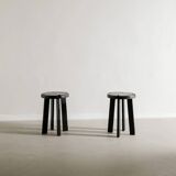 French Mid Century Black Wooden Ebonized Cabin Dining Set, 1950s