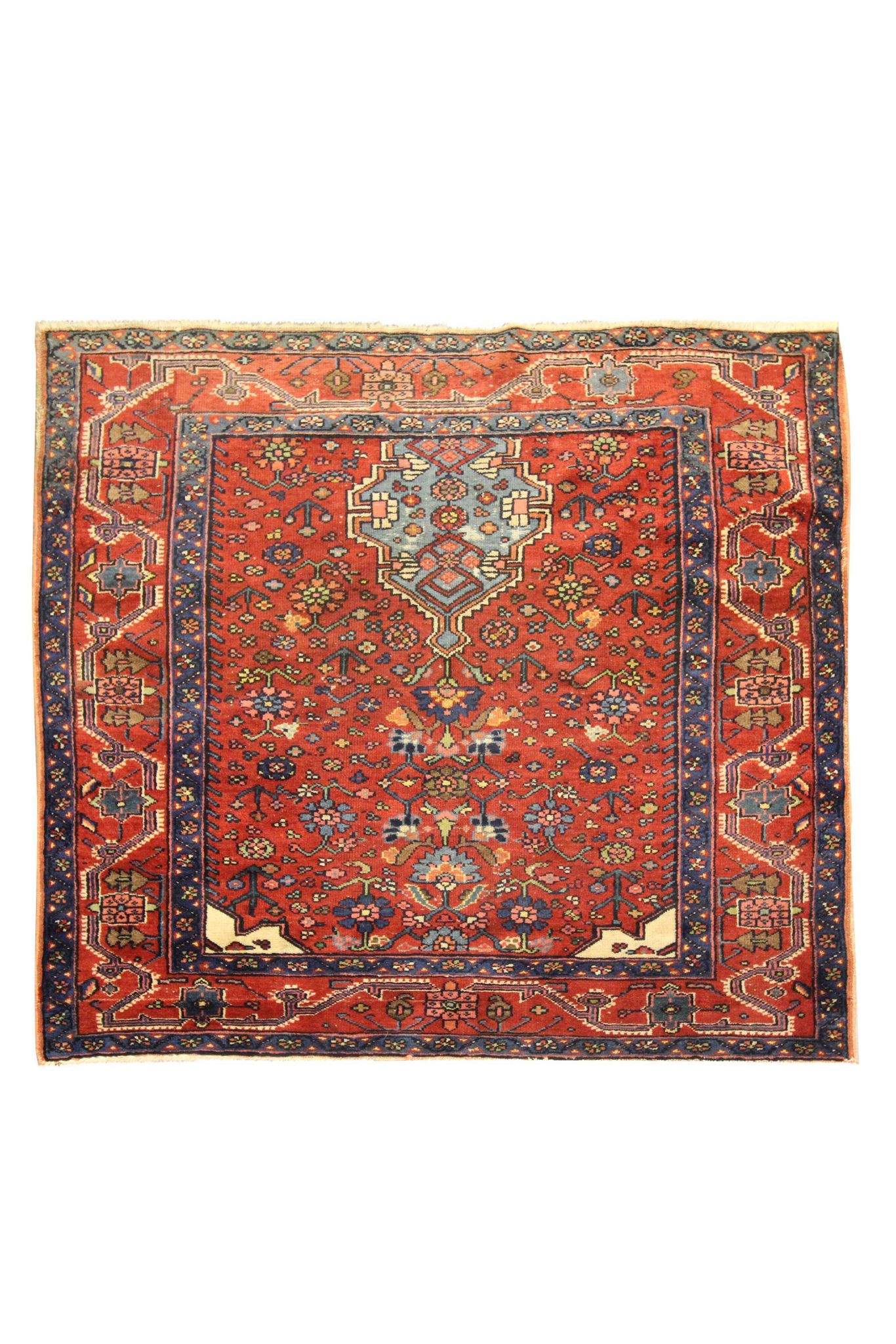Tapis persan traditionnel noué à la main tapis de salon en laine rouge 134x136cm