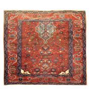 Tapis persan traditionnel noué à la main tapis de salon en laine rouge 134x136cm