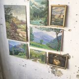 Toile ancienne montagne