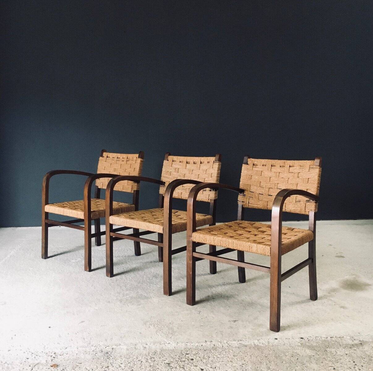 Modernist Bauhaus Rope Armchairs by Erich Dieckmann, Germany, 1930s, Set of 3