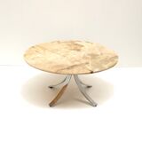 Round vintage onyx coffee table with chrome base from the 70s