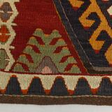 Kilim Vintage Anatolien Rouge – Motifs Géométriques, Laine, 88x125 Cm