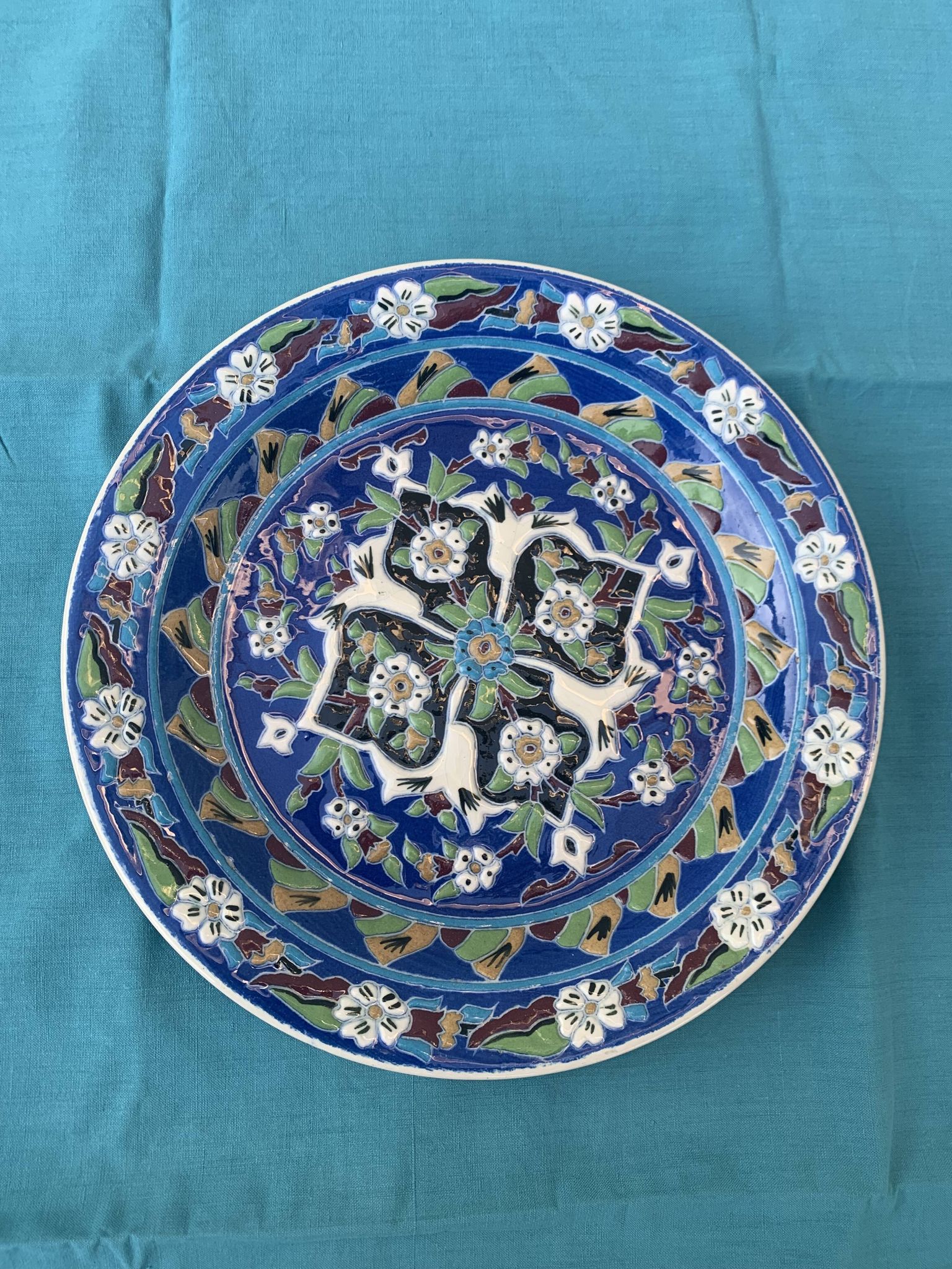 Handmade ceramic collector's plate, glazed with enamels, signed by Adiguzel Gini, Türkiye