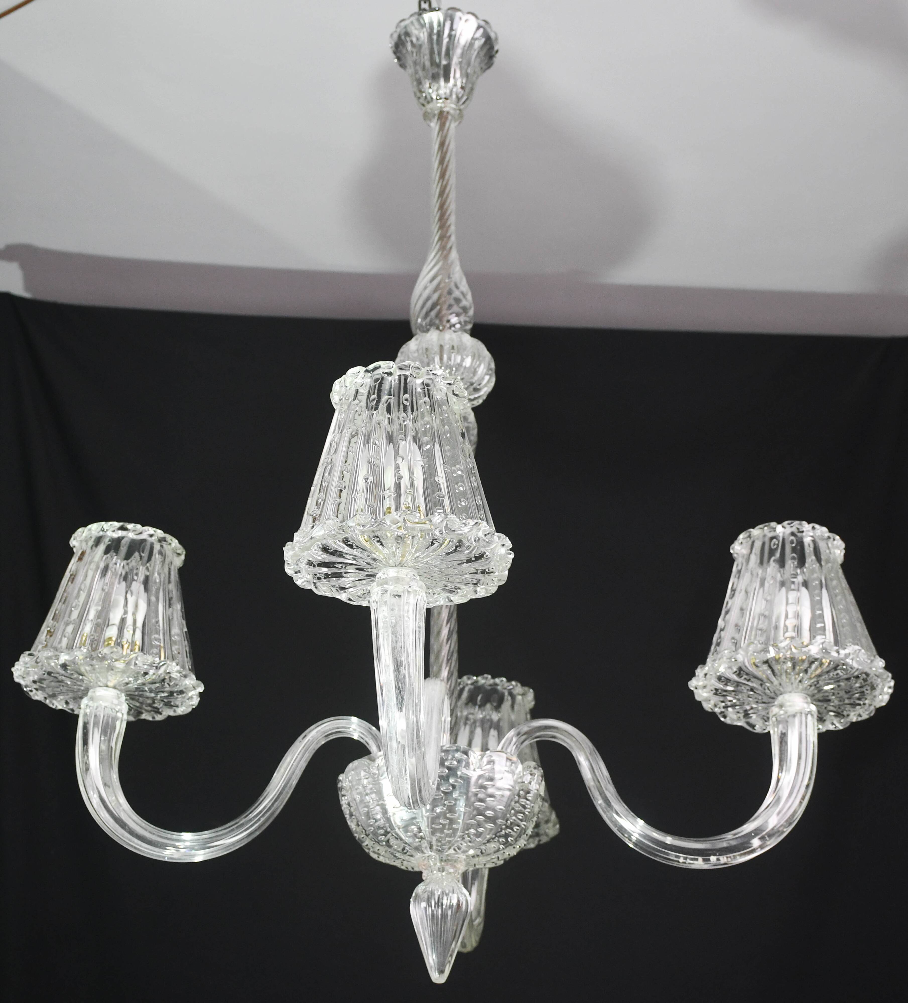 Luxury Art Decò Barovier e Toso Chandelier, Murano "Bubble" Glass, 1950s