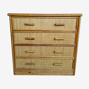 Small chest of drawers in rattan and bamboo