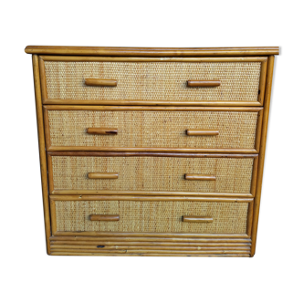 Small chest of drawers in rattan and bamboo