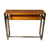 Art Deco style console in dark walnut rubber tree and chrome foot