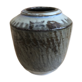 Vase céramique blanc marron gris années 70 signature vintage