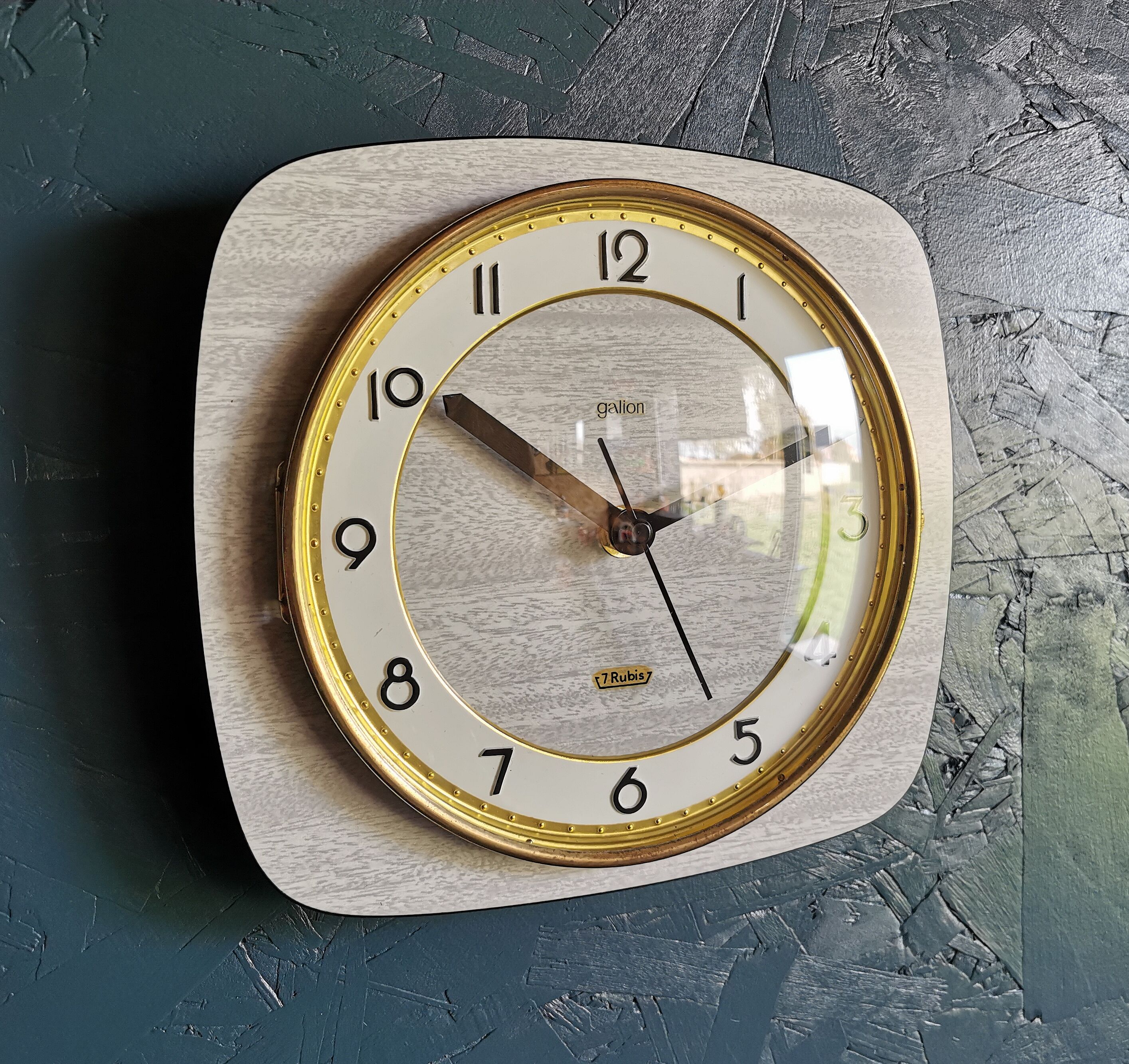 Vintage formica clock rectangular silent wall clock "Gray Galion"
