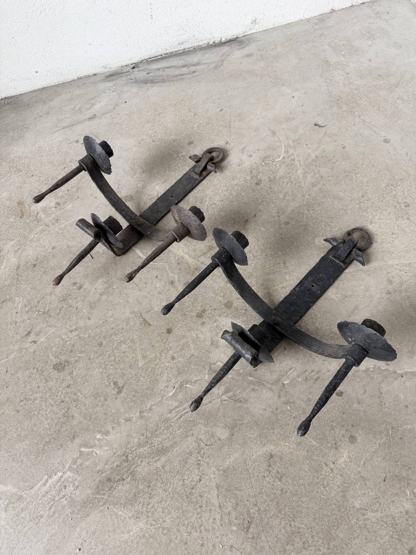 Wrought iron candle holders 1900 brutalist sconces