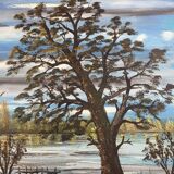 Lake landscape, Vendée marshes, oil on canvas signed Guy Charles
