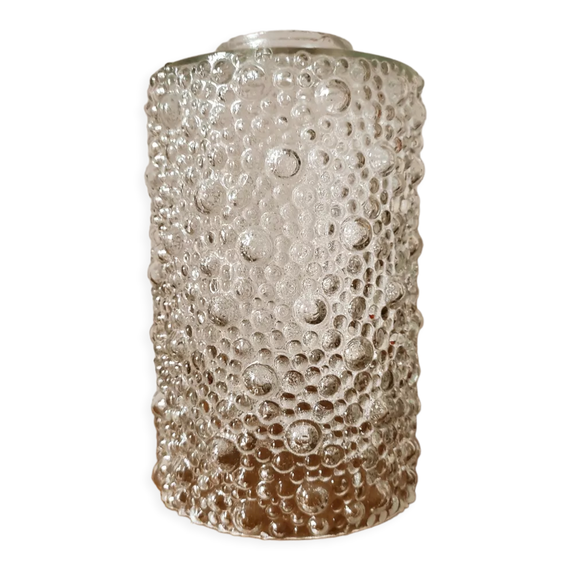 Cylindrical tulip in bubbled glass for suspension