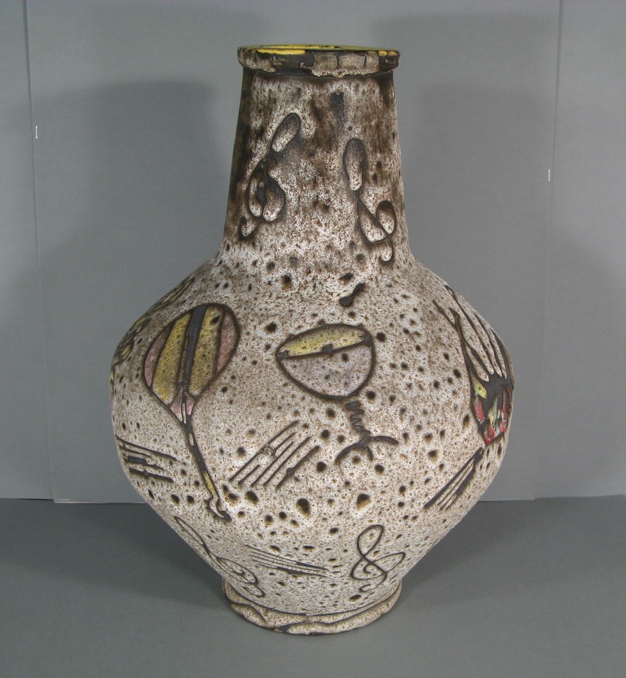 Vallauris ceramic vase signed Bessone décor orchestra instrument music