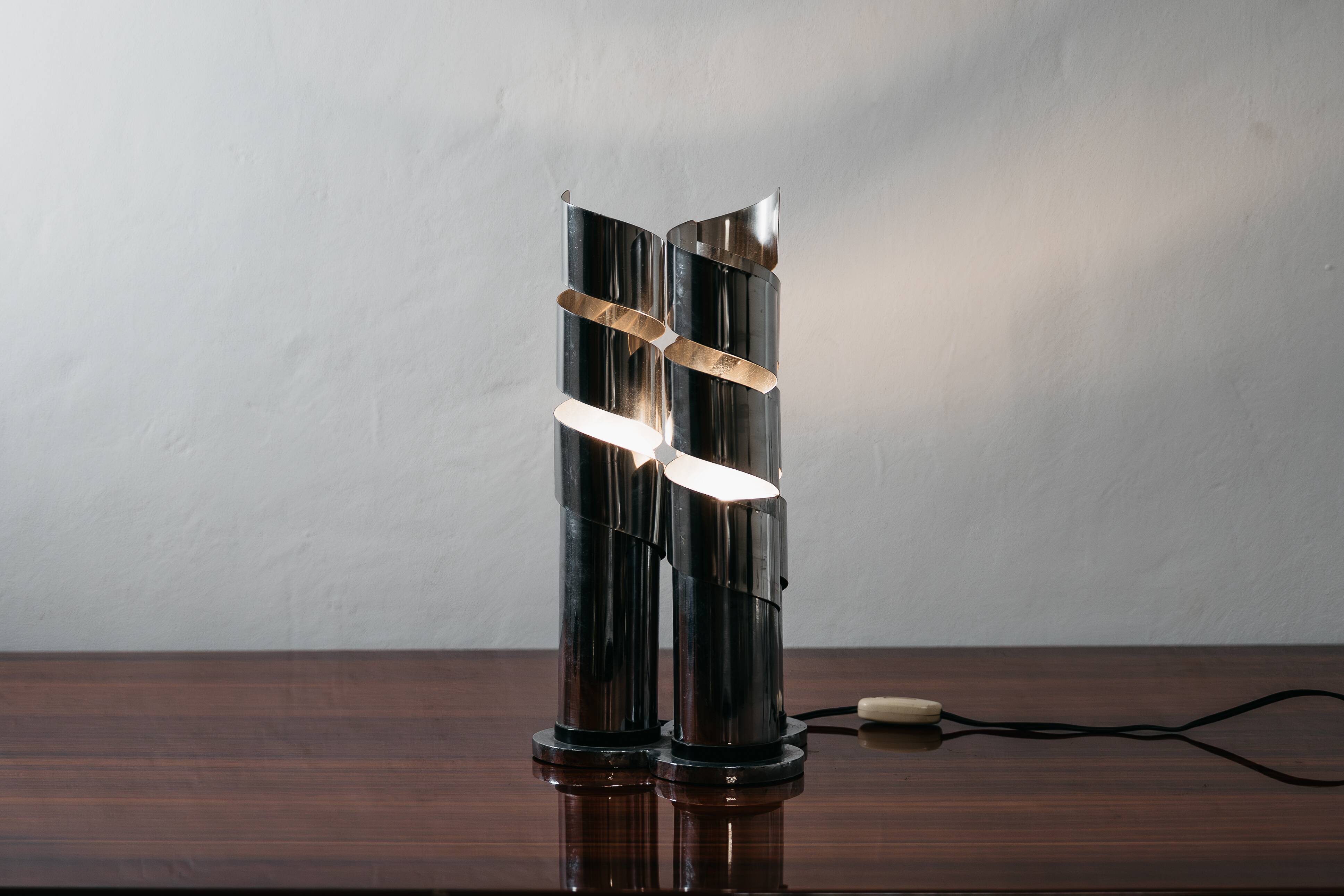 Lampada Da Tavolo Design In Acciaio Cromato A Spirale LAMA Italy Anni
