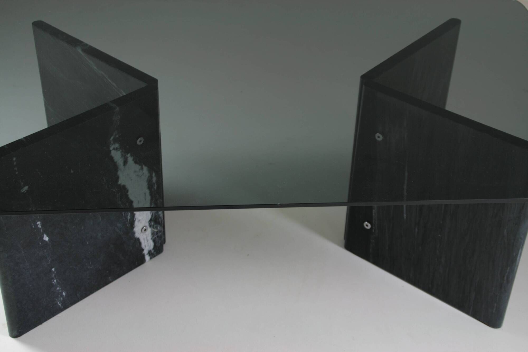 Black veined marble coffee table with smoked glass top, Italy 1970