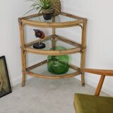 Rattan and glass corner shelf 1970