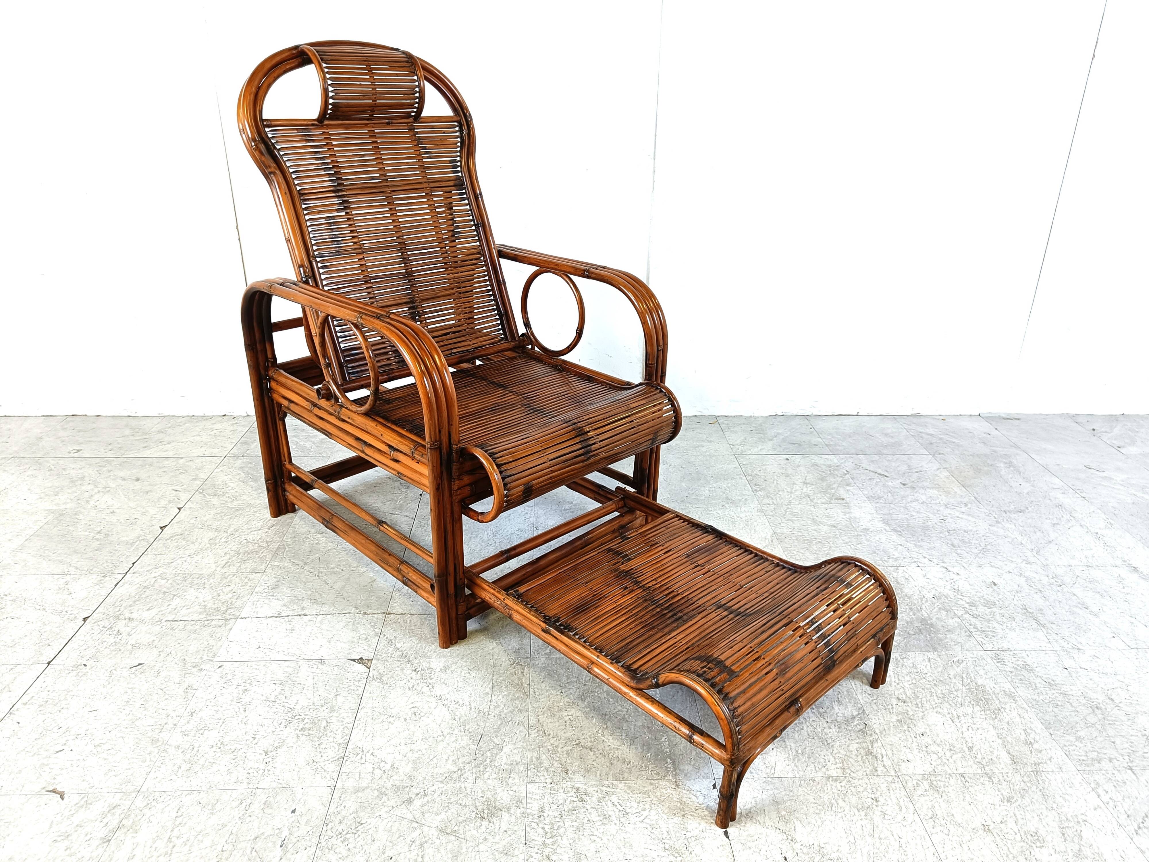 Chaise de jardin vintage en rotin et bambou, 1950