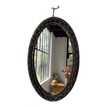 Brutalist oval mirror "chain" 1950