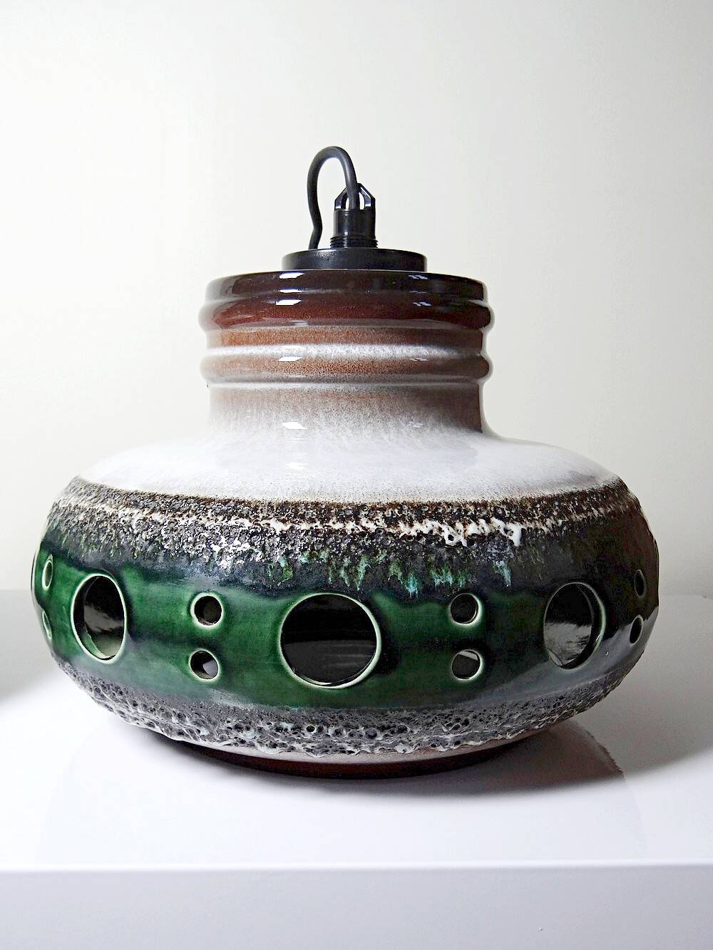 Pair of large Herda pendant lights in glazed ceramic, 1970s