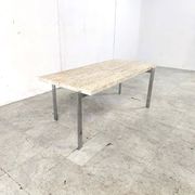 Table basse vintage en travertin et chrome, années 1970