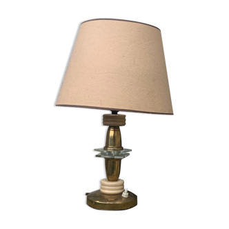 Table lamp in gilded metal, bakelite and antique plexiglass