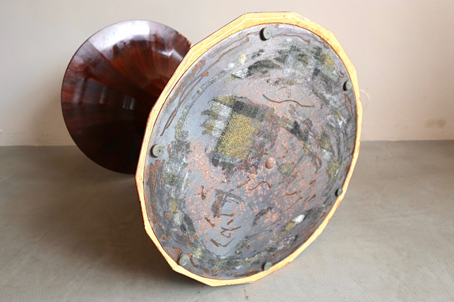 Marble and rosewood round dining table