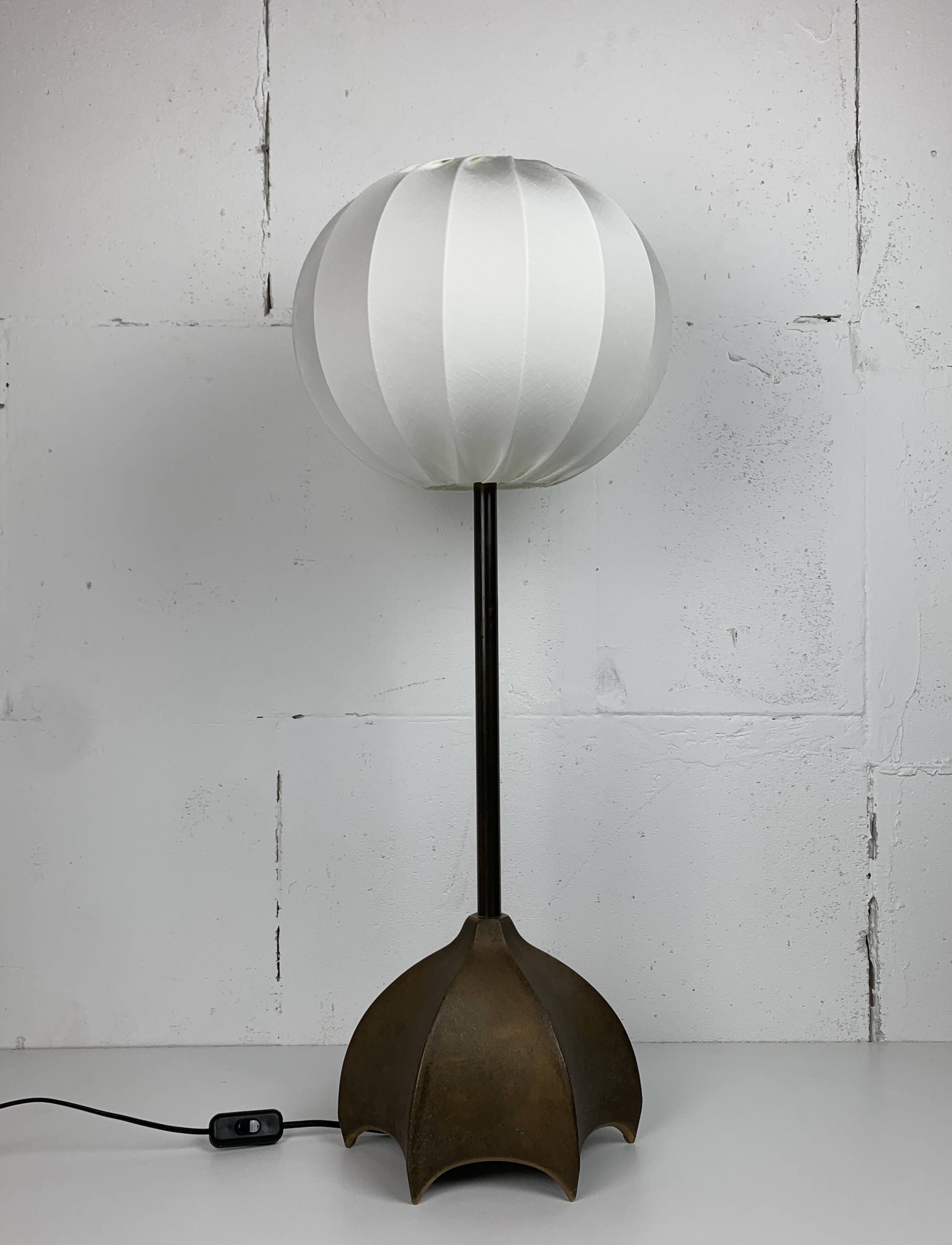Brutalist bronze large cocoon table lamp, Dutch 1990s