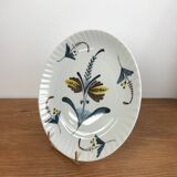 Flat Plate or Small Round Porcelain Dish Signed Nelly Abstract Flower