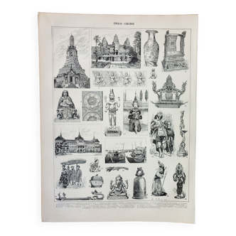 Engraving • Indo-china, architecture, decoration • Original and vintage poster from 1898