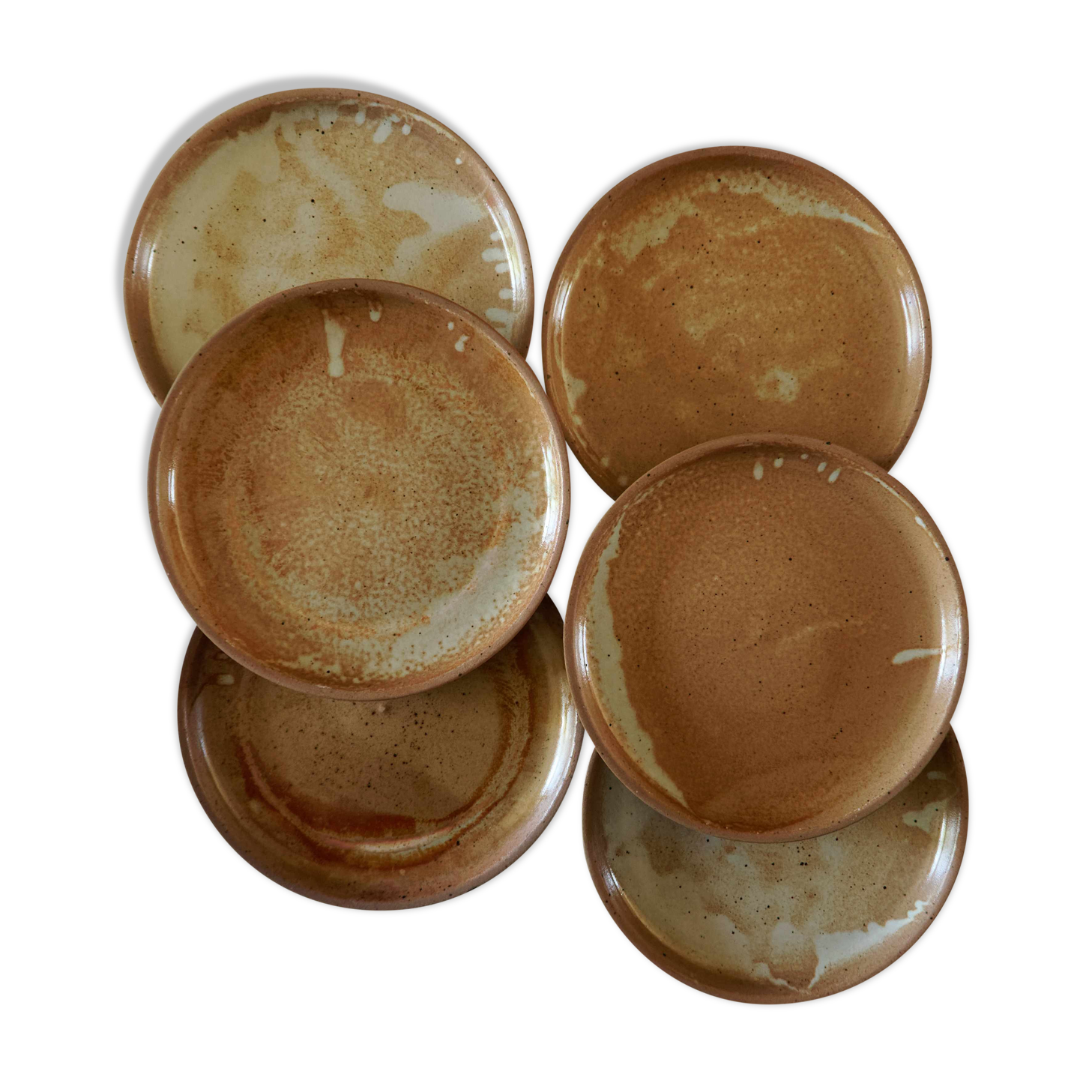 Lot 6 plates flat vintage handmade sandstone