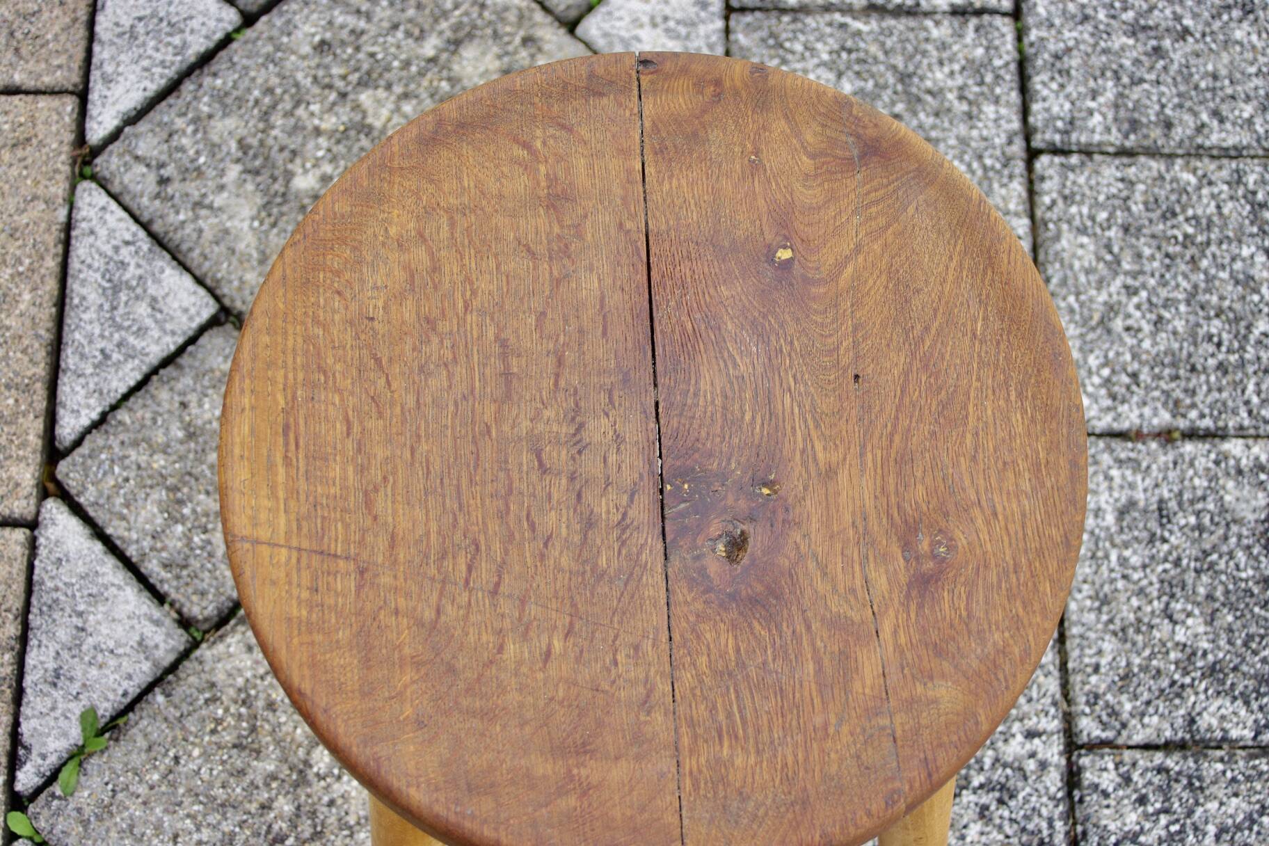 Vintage oak stool from maison hurel paris 1960