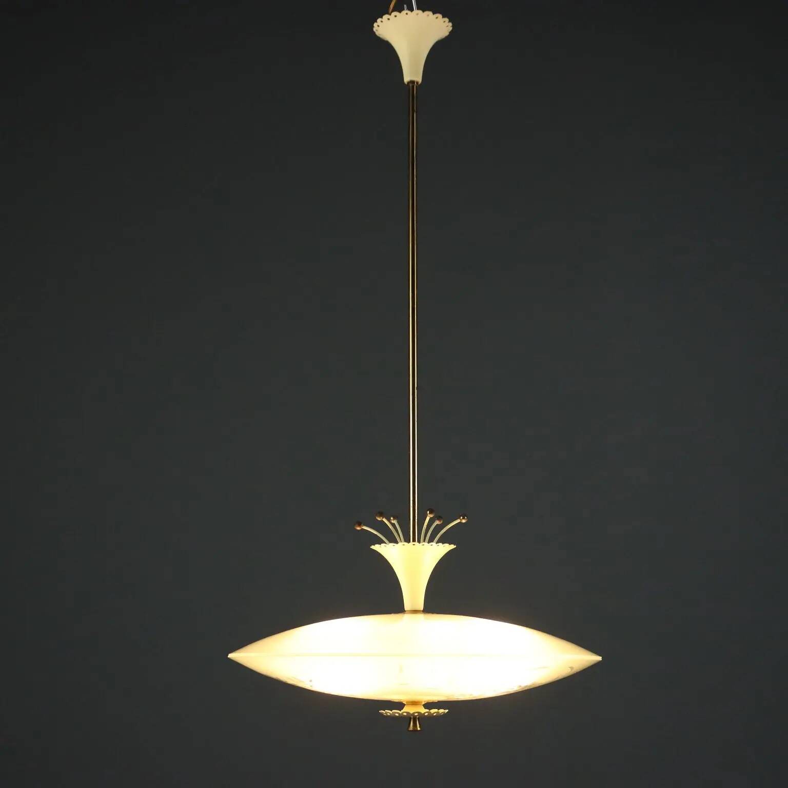 Vintage ceiling light in glass and aluminium, Italy, 1950s.