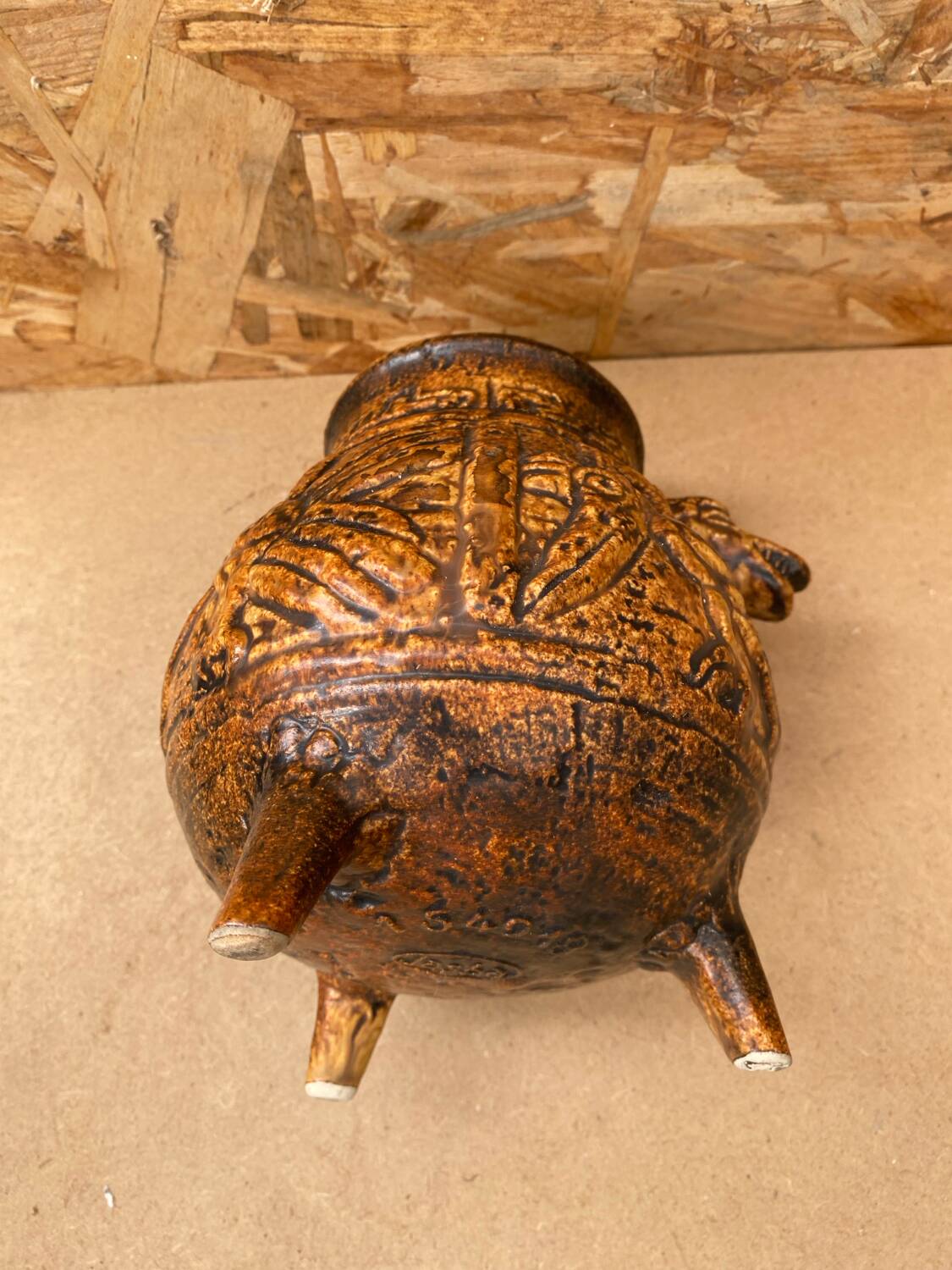 Antique jasba keramik lava pottery vase aztec decor 1970 vintage