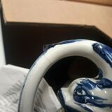 Saucière in Gien earthenware anse in the shape of a dolphin decoration garland 1900