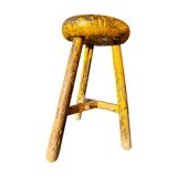 Primitive wooden tripod stool / height 52 cm
