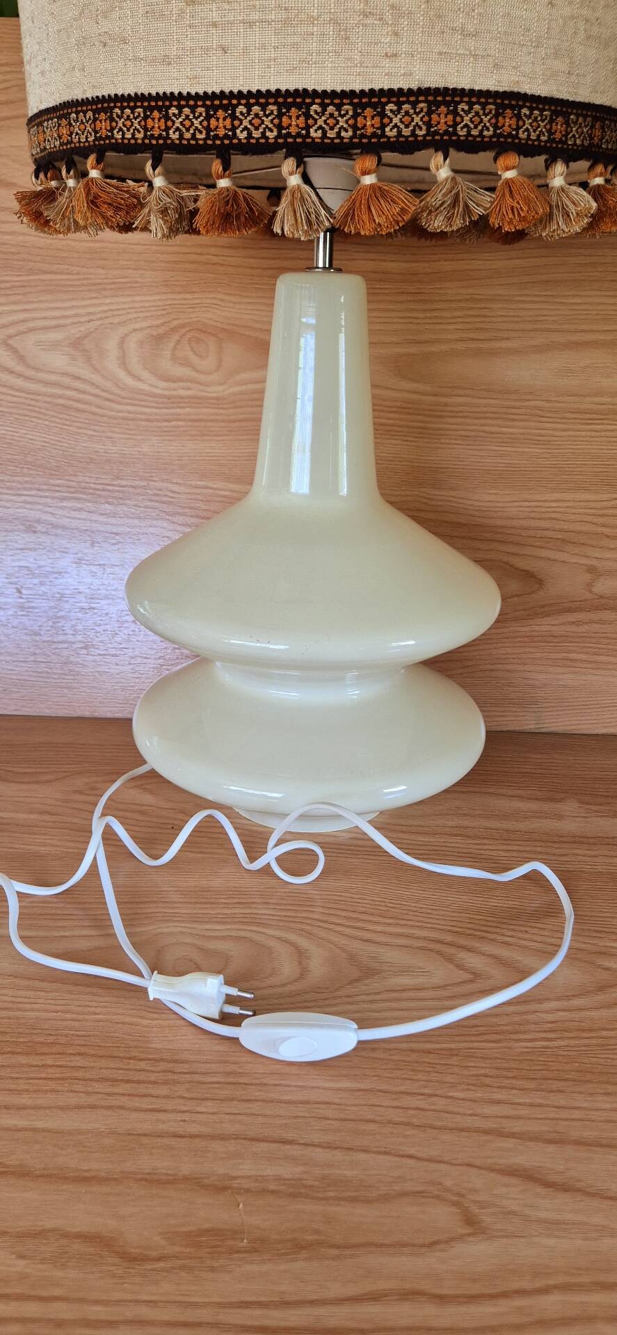 Large vintage 1970s tinted glass lamp with shade.