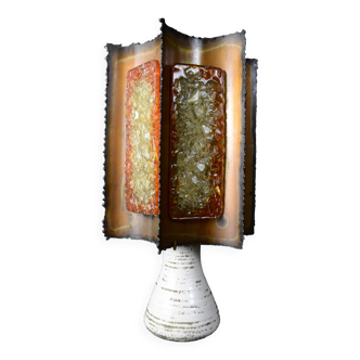 Lampe design brutaliste en céramique et métal - Accolay