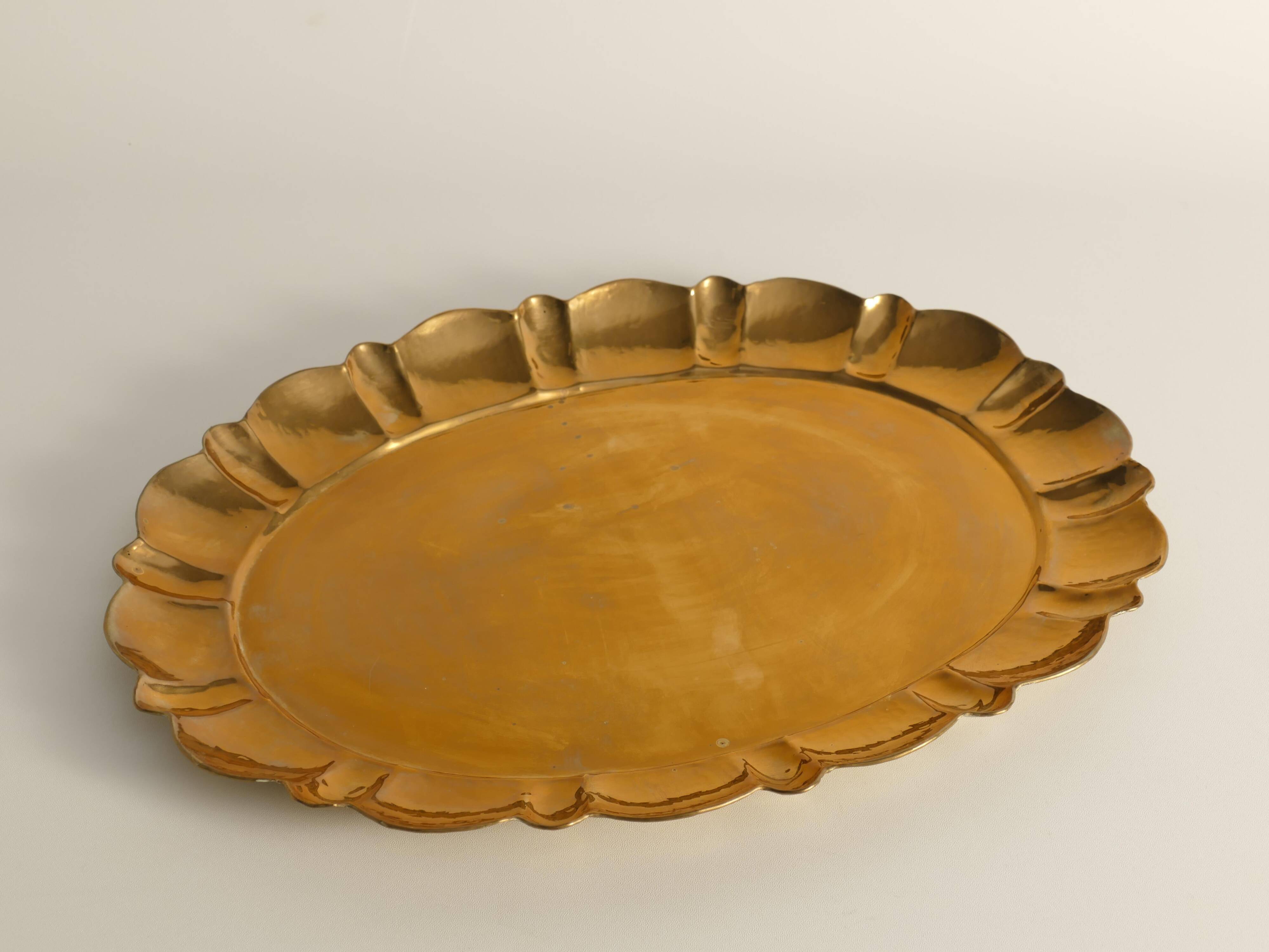 Hollywood Regency Large Oval Brass Tray by Firma Lars Holmström, Sweden 1940's