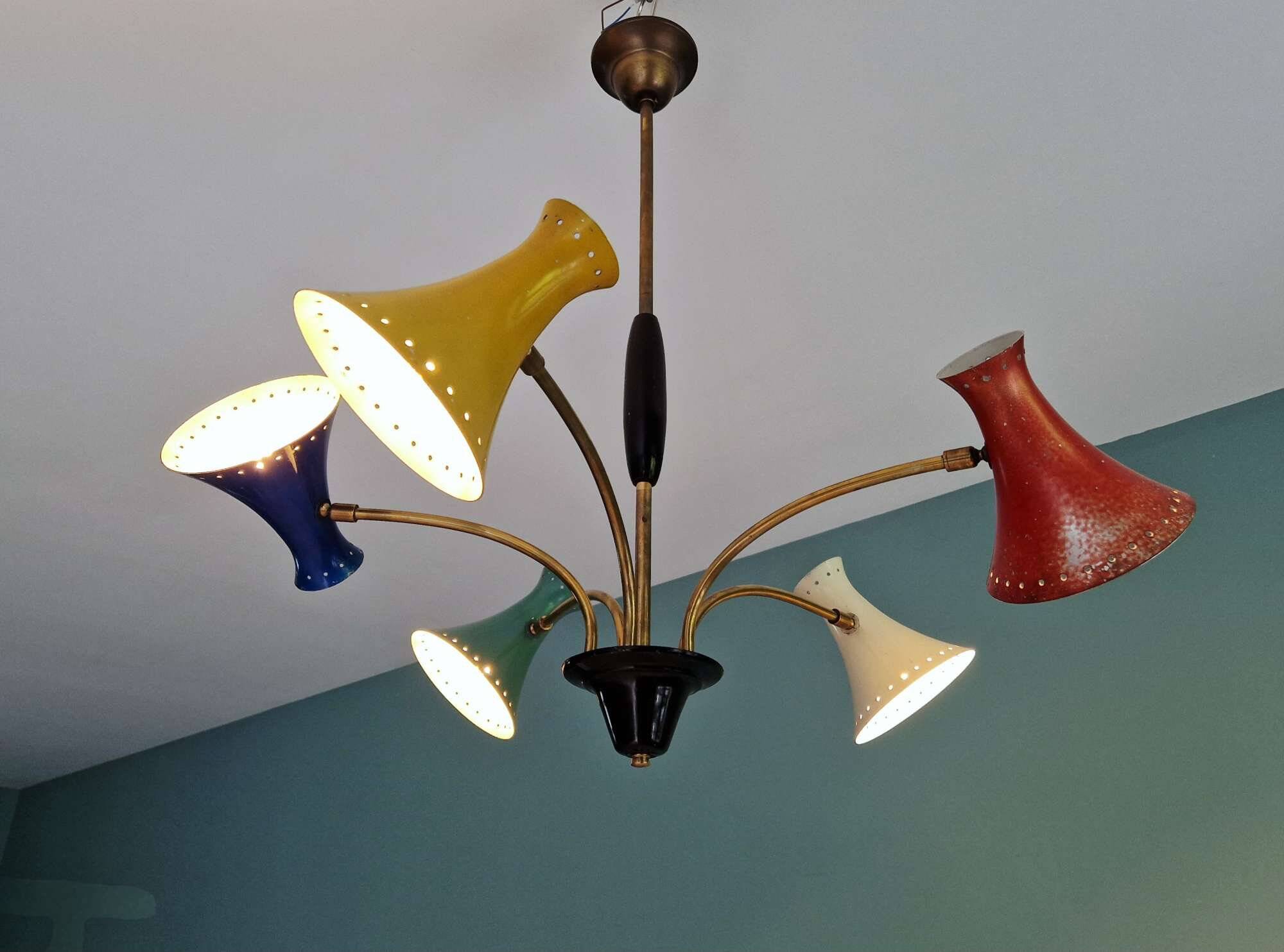 Diabolo articulated chandelier, Italian design, 1950s-60s