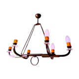 Certified Maison Lunel, bronze chandelier six lights, France mid-century