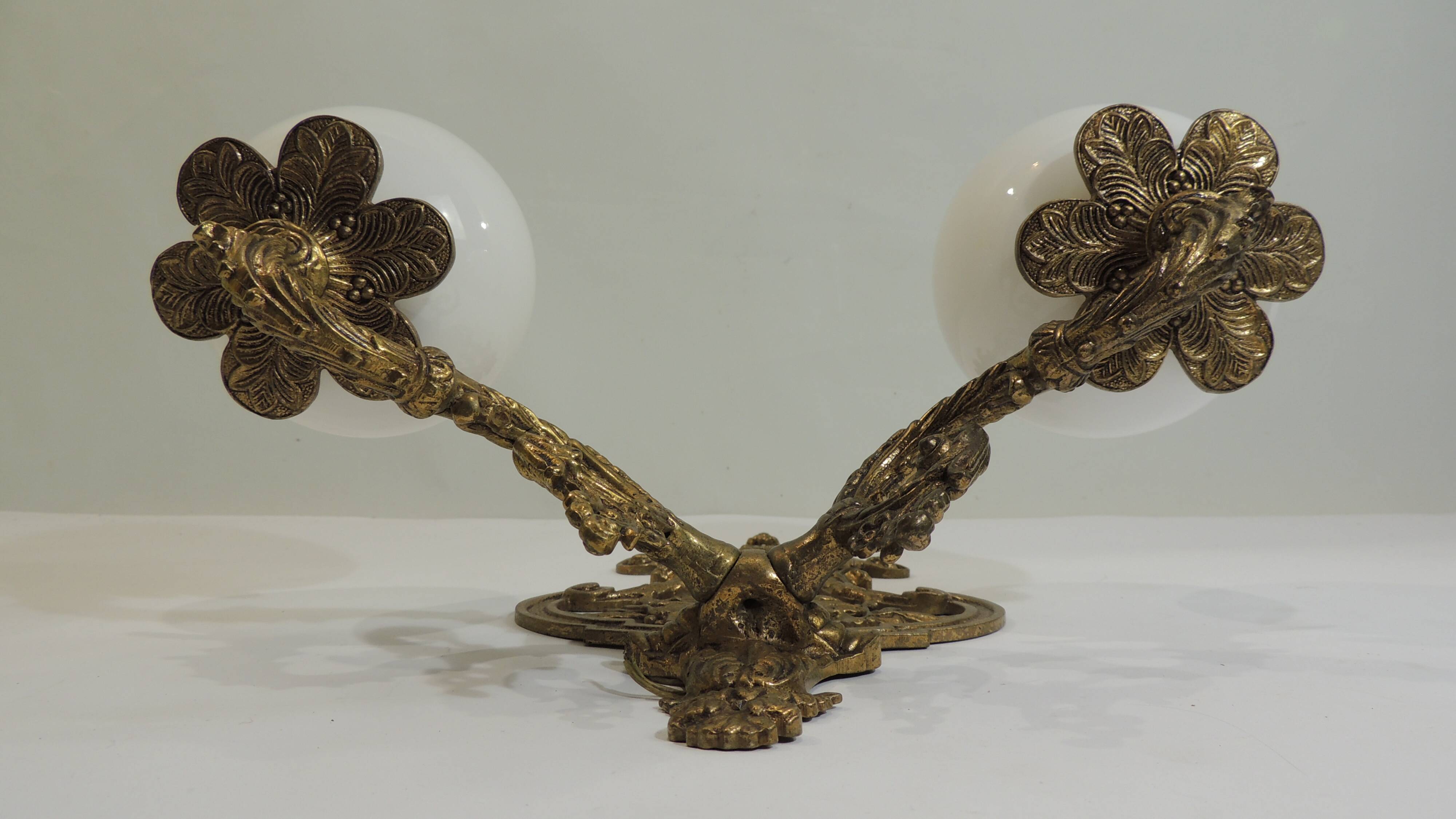 Antique gilt bronze wall light with two globes – Rococo style,
