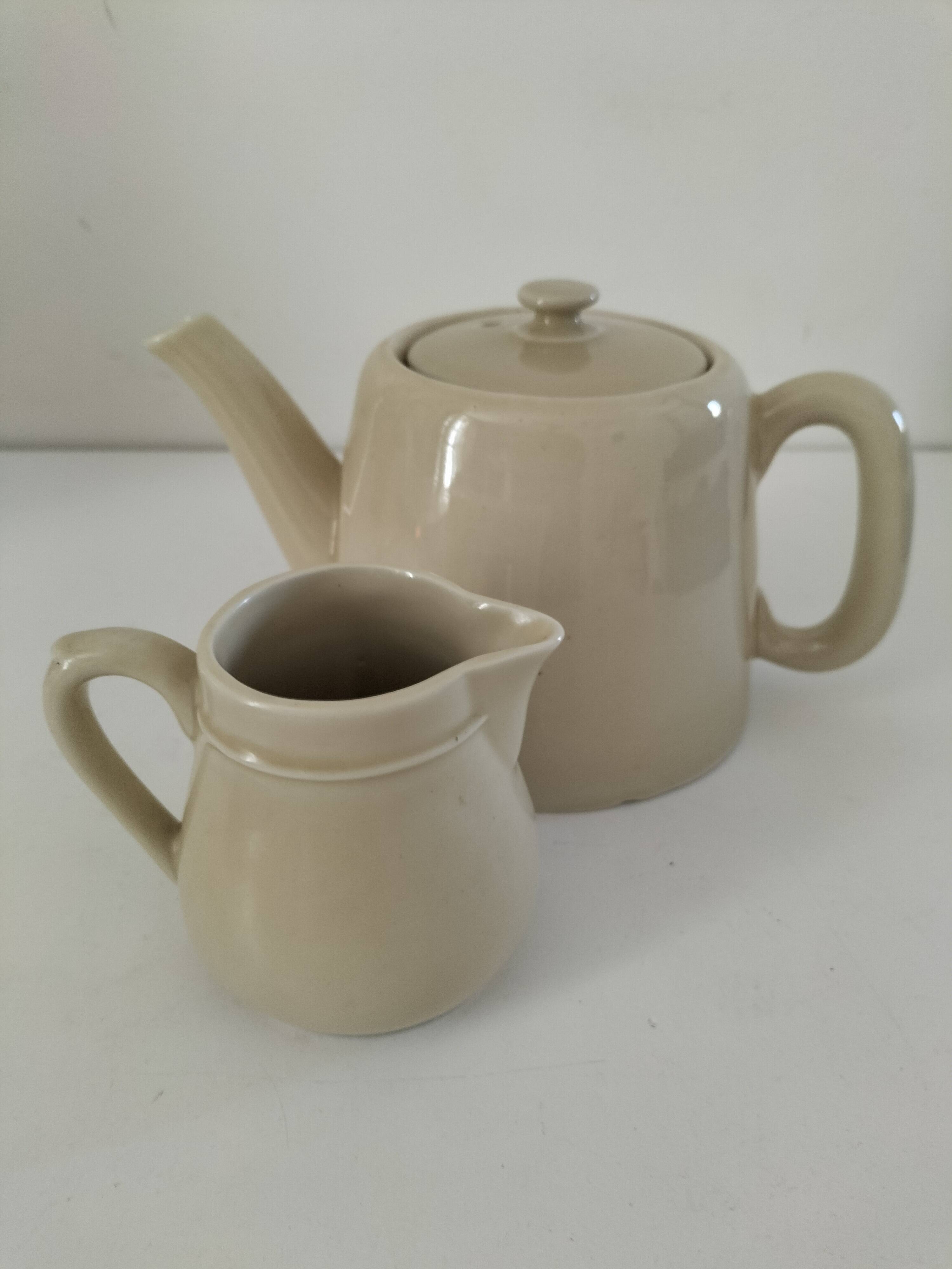 Duo teapot and milk jug in greige ceramic – Vintage bistro style