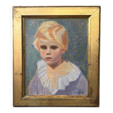 Oil on canvas, portrait of a child signed J. Bertrand, early 20th century.