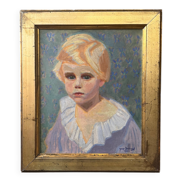 Oil on canvas, portrait of a child signed J. Bertrand early 20th century.