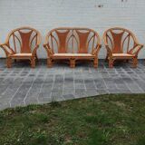 Set of 2 rattan armchairs with a bench.