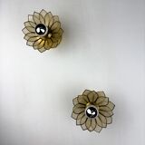 Pair of lotus flower wall sconces, mother-of-pearl petals & gilt brass, Italy, 1970s