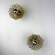 Pair of lotus flower wall sconces, mother-of-pearl petals & gilt brass, Italy, 1970s