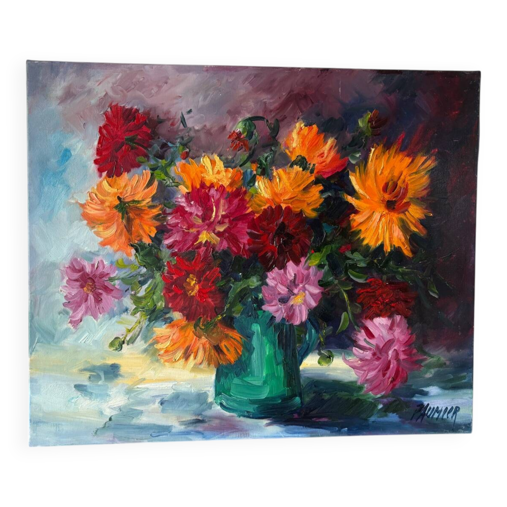Oil on canvas "Dahlias", 1990s